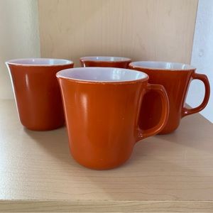 Corning Coffee Mug Burnt Orange Milk Glass D Handle Lot Of 4 Vintage Made in US